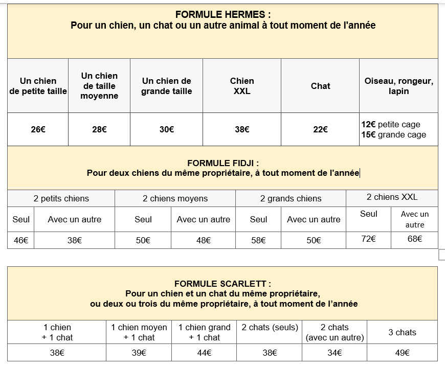 Tarifs Caniminet